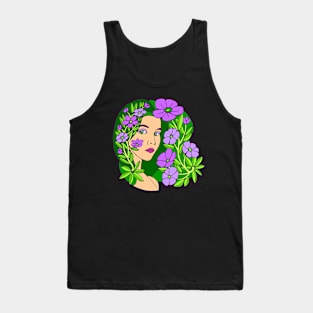 Violets and a Green Lady Tank Top